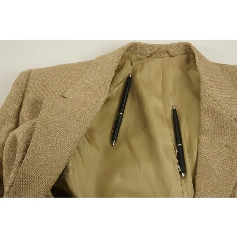 Lanvin Men's 40R Light Brown Woven Wool‎ Notch Lapel Two Metal Button Sport Coat